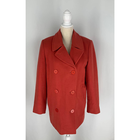L.L. Bean Thinsulate Wool Cashmere Double Breasted Peacoat Womens Size 10 Orange - Picture 5 of 10